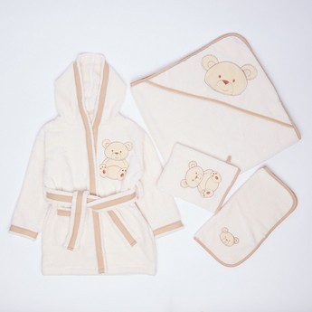 Juniors 4-Piece Hooded Bath Robe Set with Teddy Bear Applique