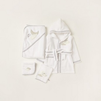 Giggles Embroidered 4-Piece Hooded Bathrobe Set