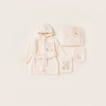 Giggles Embroidered 4-Piece Hooded Bathrobe and Towel Set