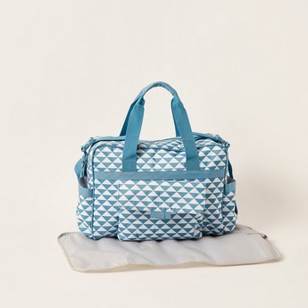 Juniors Printed Diaper Bag with Adjustable Shoulder Strap and Top Handles