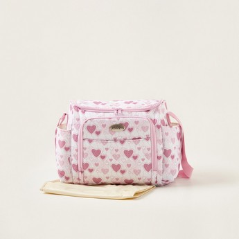 Juniors Heart Print Diaper Bag with Zip Closure