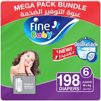 Fine Baby Size 6, Junior 198-Diapers Mega Pack - 16+ kgs