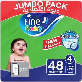 Fine Baby Diaper Junior Size 4 Large 48-Diaper Pack - 7-14 kgs