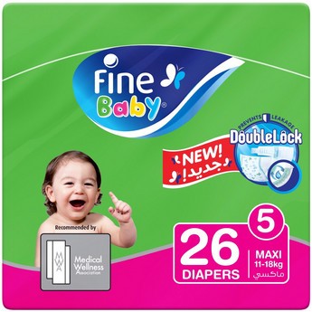 Fine Baby Size 5, Maxi 26-Diapers Pack - 11-18 kgs