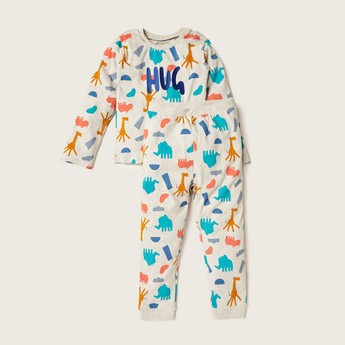 Juniors Printed Long Sleeves T-shirt and Elasticated Pyjama Set