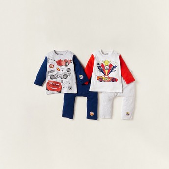 Disney Cars Print Round Neck T-shirt and Full Length Pyjamas - Set of 2