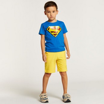 Embellished Superman Print T-shirt with Crew Neck and Short Sleeves