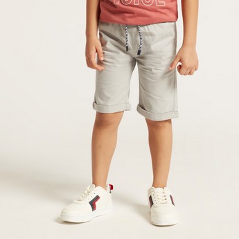 Juniors Solid Woven Shorts with Pockets and Drawstring Waistband