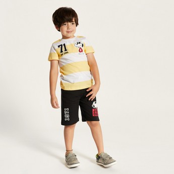 Snoopy Striped Crew Neck T-shirt and Shorts Set