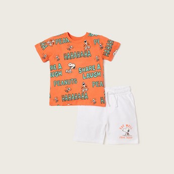 All-Over Snoopy Print T-shirt and Shorts Set