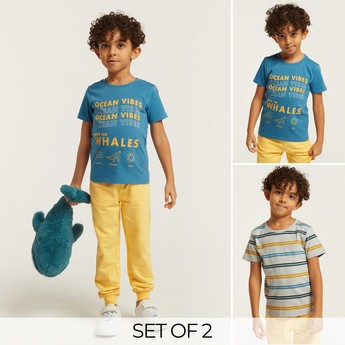 Juniors Graphic Print T-shirt with Short Sleeves - Set of 2