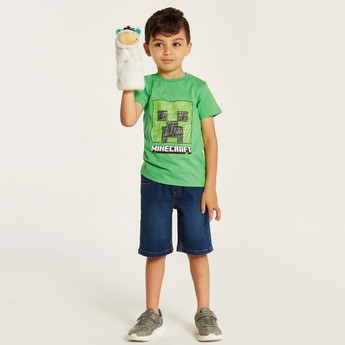 Juniors Minecraft Print T-shirt with Crew Neck and Short Sleeves