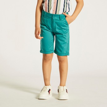 Juniors Solid Shorts with Button Closure and Pockets