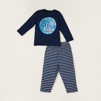 Juniors Graphic Print T-shirt and Full-Length Striped Pyjama Set