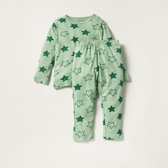 Juniors Star Print Long Sleeve T-shirt and Pyjama Set