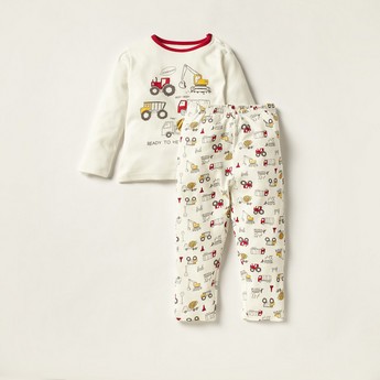 Juniors Printed Long Sleeve T-shirt and Pyjama Set