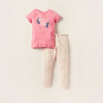 Juniors Printed Crew Neck T-shirt and Pyjama Set