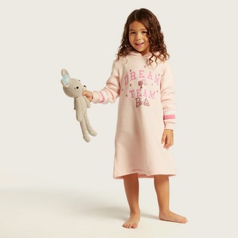 Barbie Print Night Dress with Long Sleeves and Hood