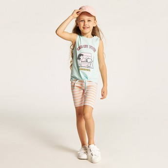 Snoopy Dog Print Sleeveless T-shirt with Knot Detail