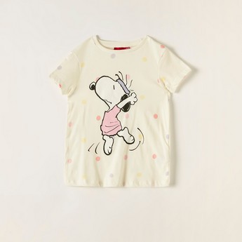 Snoopy Dog Print Round Neck T-shirt with Short Sleeves