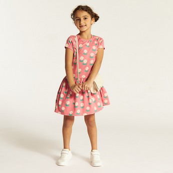 Juniors Floral Print Drop Waist Dress with Short Sleeves