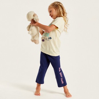 Juniors Printed Crew Neck T-shirt and Pyjama Set