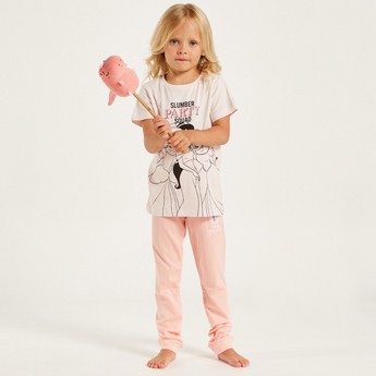 Disney Princess Print Crew Neck T-shirt and Pyjama Set