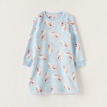 Juniors All-Over Unicorn Print Night Dress with Long Sleeves