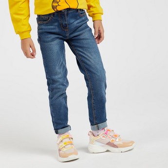 Juniors Solid Jeans with Button Closure and 5-Pockets