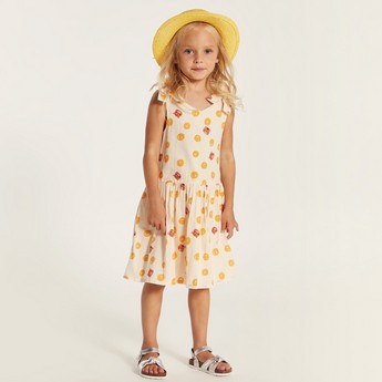 Juniors Tiger Print Sleeveless Dress with V-neck and Tie-Up Detail