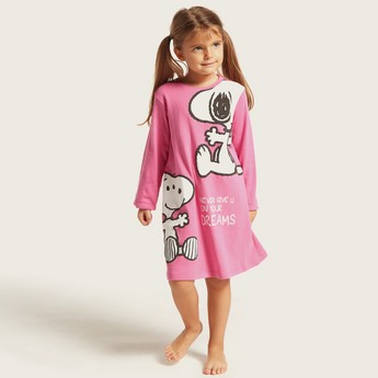 Snoopy Print Night Dress with Long Sleeves