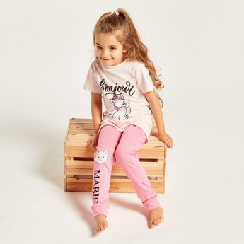 Disney Marie Print Round Neck T-shirt and Pyjama Set