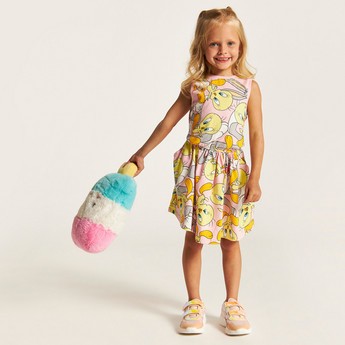 All Over Tweety Print Sleeveless Dress with Pockets
