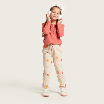 Juniors Polka Dot Print Joggers with Pockets and Drawstring Closure