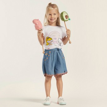 Embroidered Shorts with Elasticated Waistband and Pockets