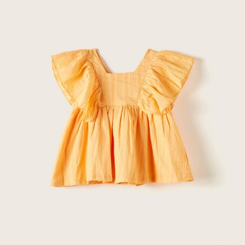 Juniors Striped A-line Top with Ruffled Sleeves