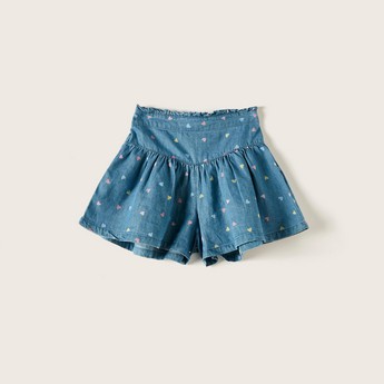 Juniors Printed Denim Skort with Elasticised Waistband