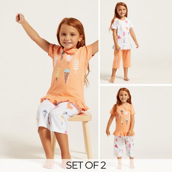 Juniors Graphic Print T-shirt and Capris - Set of 4