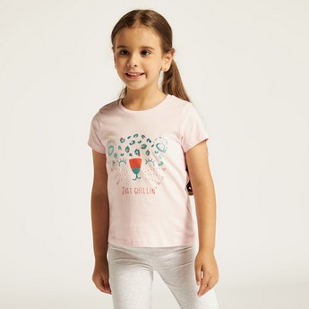 Juniors Printed Round Neck T-shirt with Short Sleeves