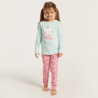 Juniors Printed Long Sleeves T-shirt and Pyjama Set