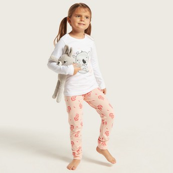 Juniors Graphic Print T-shirt and All-Over Printed Pyjamas Set