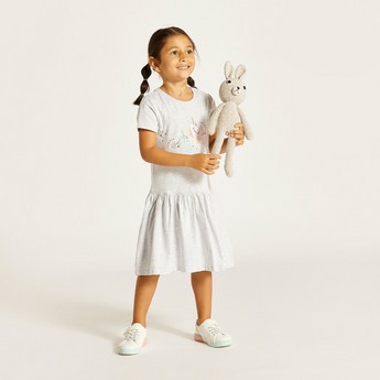 Juniors Unicorn Print Dress with Round Neck and Short Sleeves