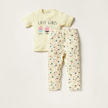 Juniors Printed Short Sleeve T-shirt and Pyjama Set