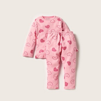 Juniors Heart Print Long Sleeve T-shirt and Pyjama Set