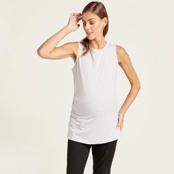 Love Mum Solid Sleeveless Maternity Vest with Round Neck