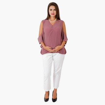 N&J V-neck Maternity cum Breastfeeding Top with Cold Shoulder Sleeves