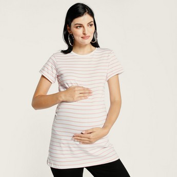 Love Mum Striped Maternity T-shirt with Short Sleeves