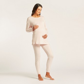 Love Mum Maternity Solid Longline T-shirt and Pants Set