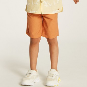 Juniors Solid Mid-Rise Shorts with Button Closure and Pockets