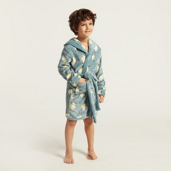 Juniors All-Over Printed Bathrobe with Long Sleeves and Pockets